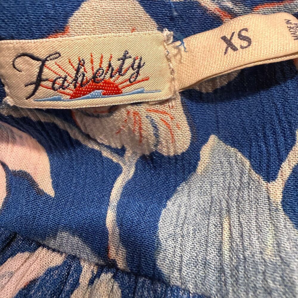 Faherty Orinda Floral Blue Crepe Mini Dress XS Boho Cottage Tassel 3/4 Sleeves - Picture 6 of 9